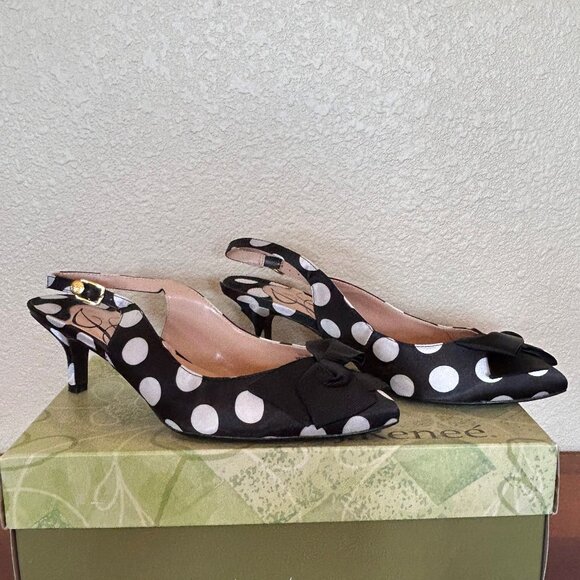 J. Renee Black & White Polka dot satin shoes 8.5W - Picture 5 of 6